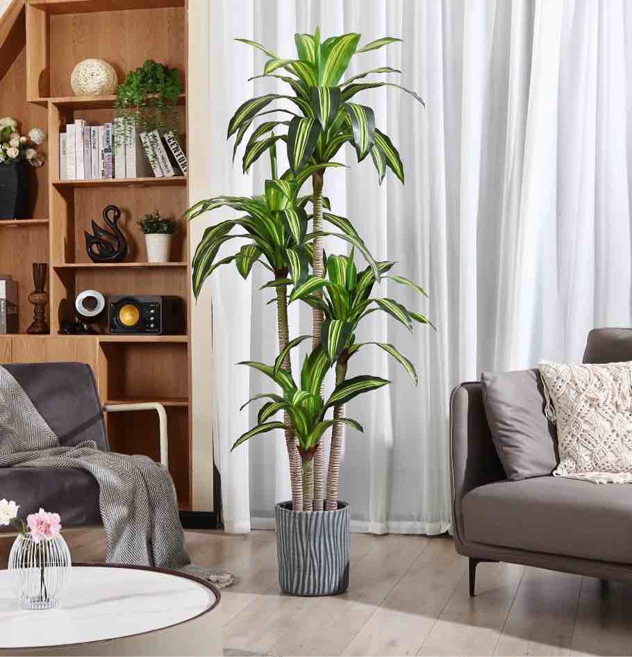 Artificial Plants, 6ft Fake Dracaena Tree in Black Plastic Pot, Faux Plants Indoor Outdoor Decor, Silk Plants for Home Decor Office Porch Patio Perfect Housewarming Gift