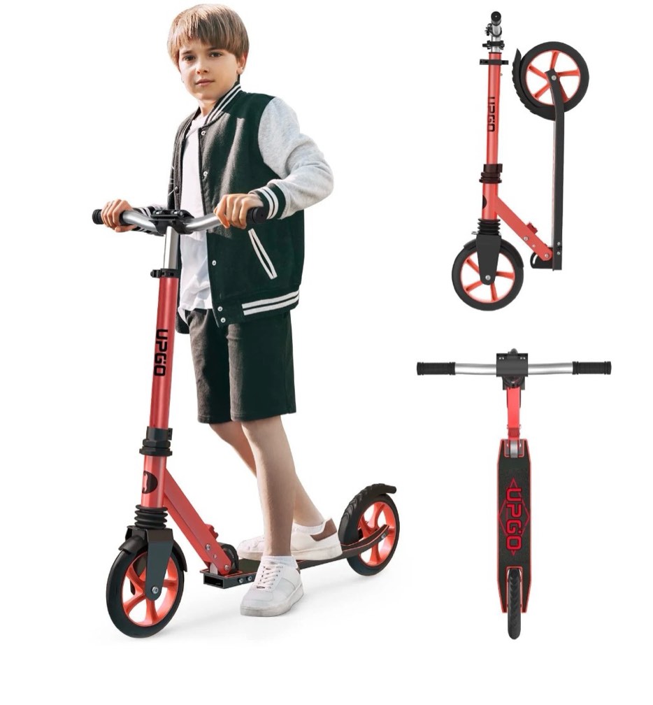 UPGO Kick Scooter for Ages 6+, Kids, Teens & Adults, 240 LB Max Load, Foldable, 8-Inch Wheels,Red