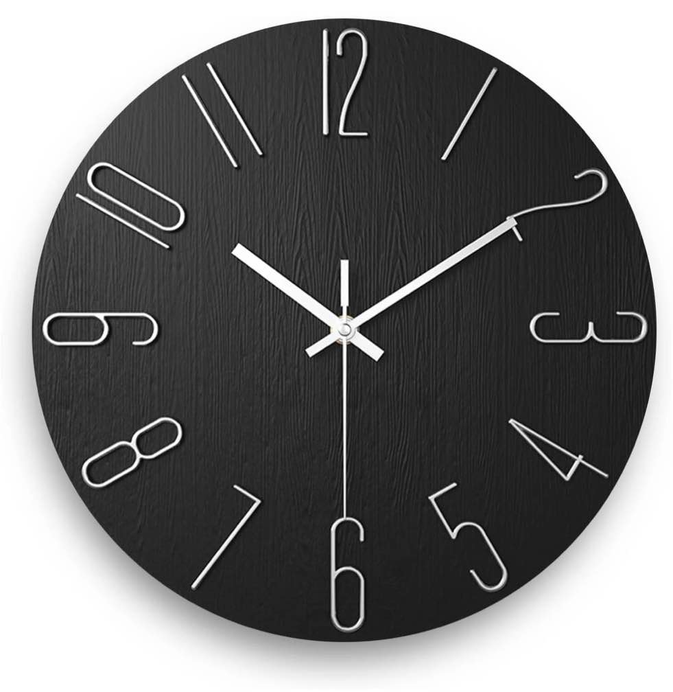 12 Inch Wall Clock Silent Non Ticking Preciser Modern Style Decor Clock for Home Office School Kitchen Bedroom Living Room (Black)