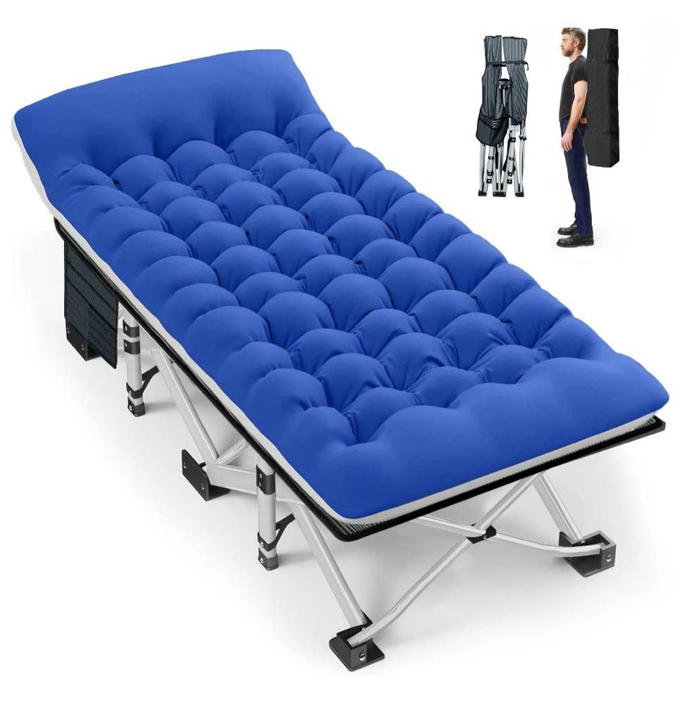 GVDV Folding Camping Cot with 2 Sided Comfort Mattress, 75*28 inch Double Layer Oxford Fabric Folding Bed, Portable Sleeping Bed Cot for Camp Office Nap Beach Travel