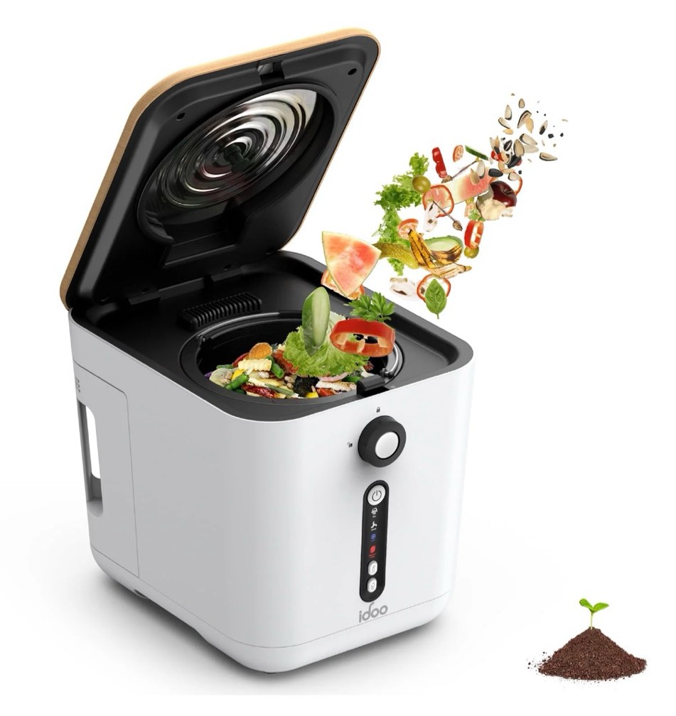 iDOO Electric Kitchen Waste Composter  Automatic Smart Compost Bin with Carbon Filter  Odor-Free  3L Capacity  White
