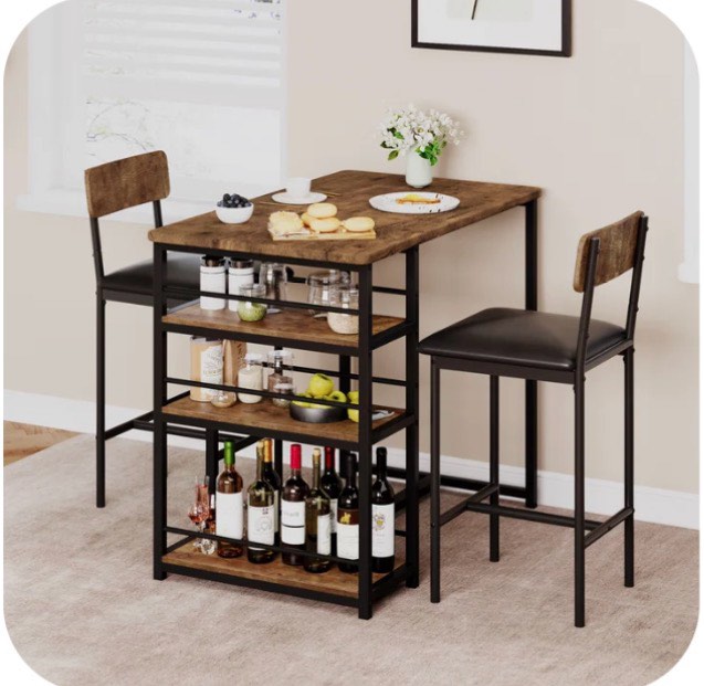 Condition photo showing Good Condition for Kitchen Table Set,Dining Table and Chairs for 2,3 Piece Dining Room Table Set with 2 Upholstered Chairs,Bar Dining Table Set for Small Spaces,Apartment,Breakfast,Pub