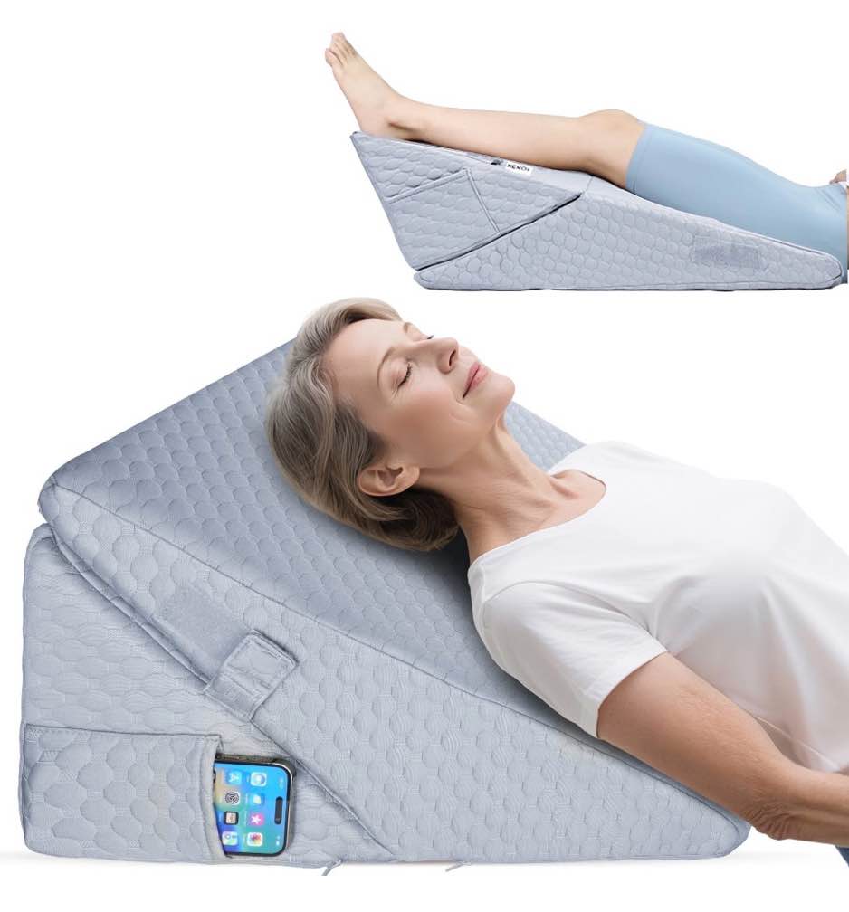 KEKOY Bed Wedge Pillow for Sleeping  Adjustable Height to 9-12 inches  Memory Foam Pillows with Washable Cover  Gray
