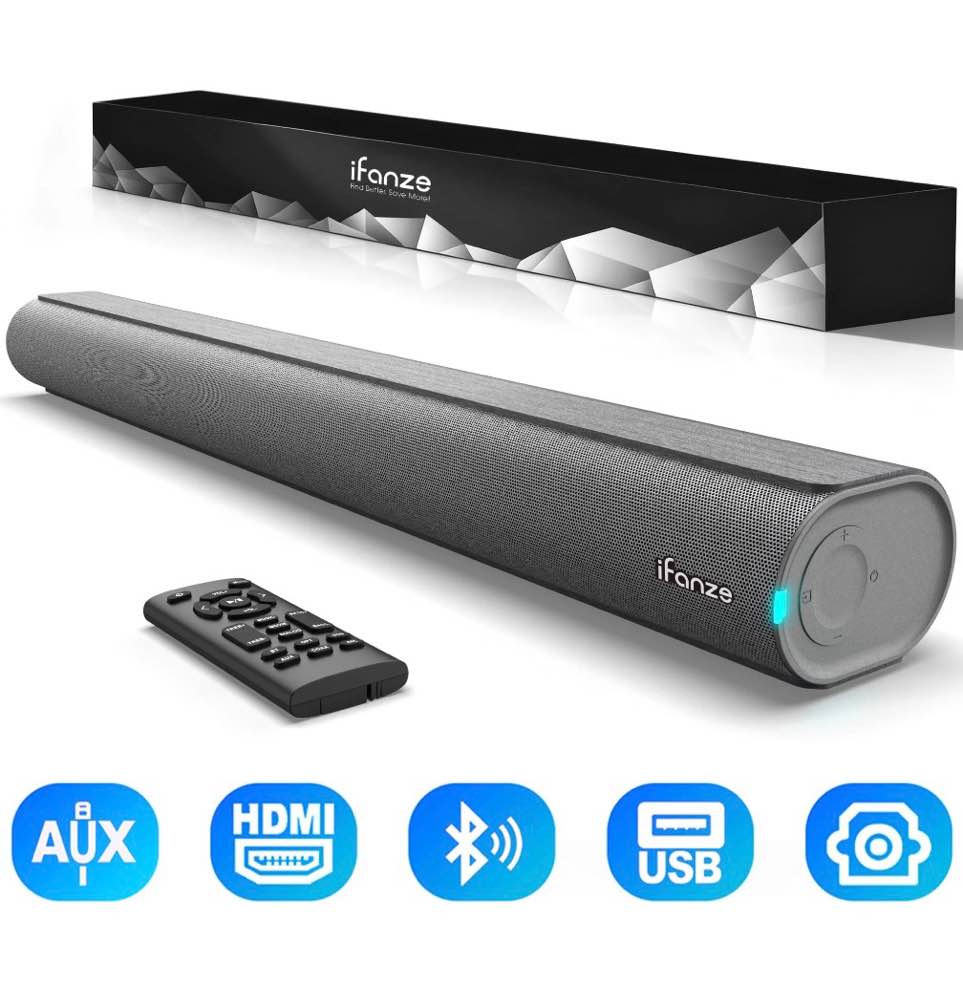 Sound Bar for TV  100W HDMI Optical AUX Coaxial USB Wired & Wireless Connection Bluetooth 5.3 Soundbar with Built-in Subwoofers for Smart TV  Remote Control  Brushed Finish  Gray