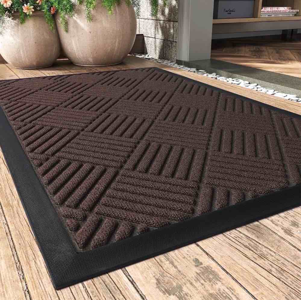 SIXHOME Outdoor Mat Non Slip Doormat 24 x35  Front Door Mat Outside Absorbent Rubber Welcome Mat Low Profile Dirt Trapper Indoor Outdoor Doormat Thicken Crosshatch Entryway Rug Floor Mat Brown