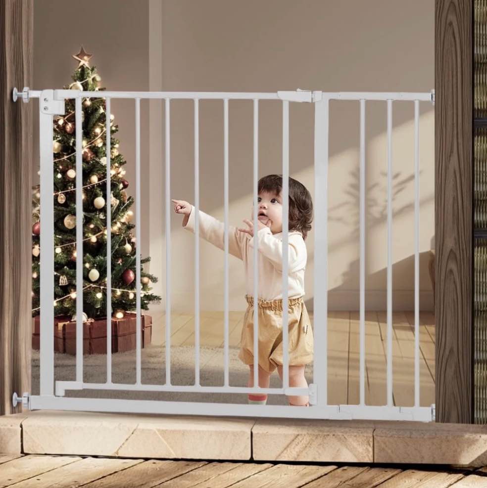 Baby Safety Gate, Baby Gates for Top Stairs Doorway, 29.5''- 40.5''Wide Pressure Mount, White