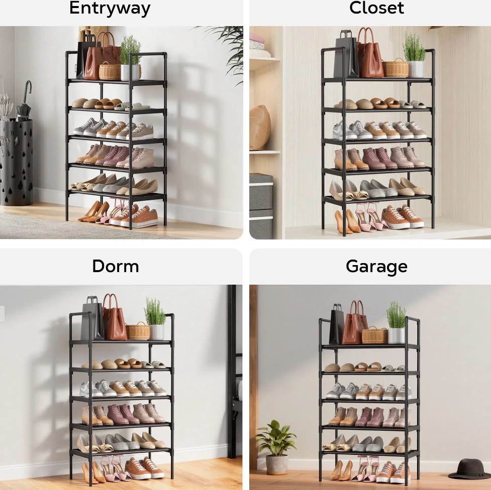 Condition photo showing Good Condition for Riousery 5-Tier All-Steel Shoe Rack, Stackable Metal Shoe Organizer with Adjustable Shelves, Heavy-Duty Storage for Entryway, Closet, Bedroom