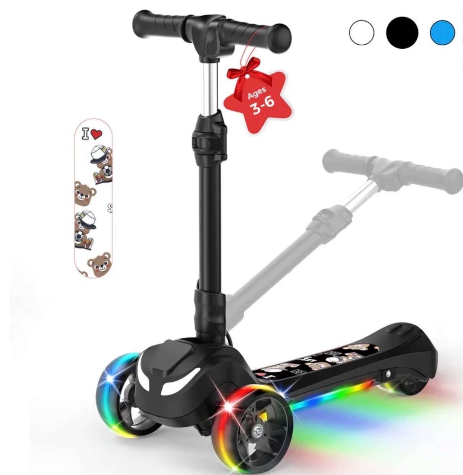 Condition photo showing New/Like New for iScooter Electric Scooter for Kids 3+, 3-Wheels 70W Motor Escooter & Light-Up Wheels and Pedal, Foldable & Height Adjustable Toddler Motorized Scooters, E-Scooter for Girls Boys(Black)