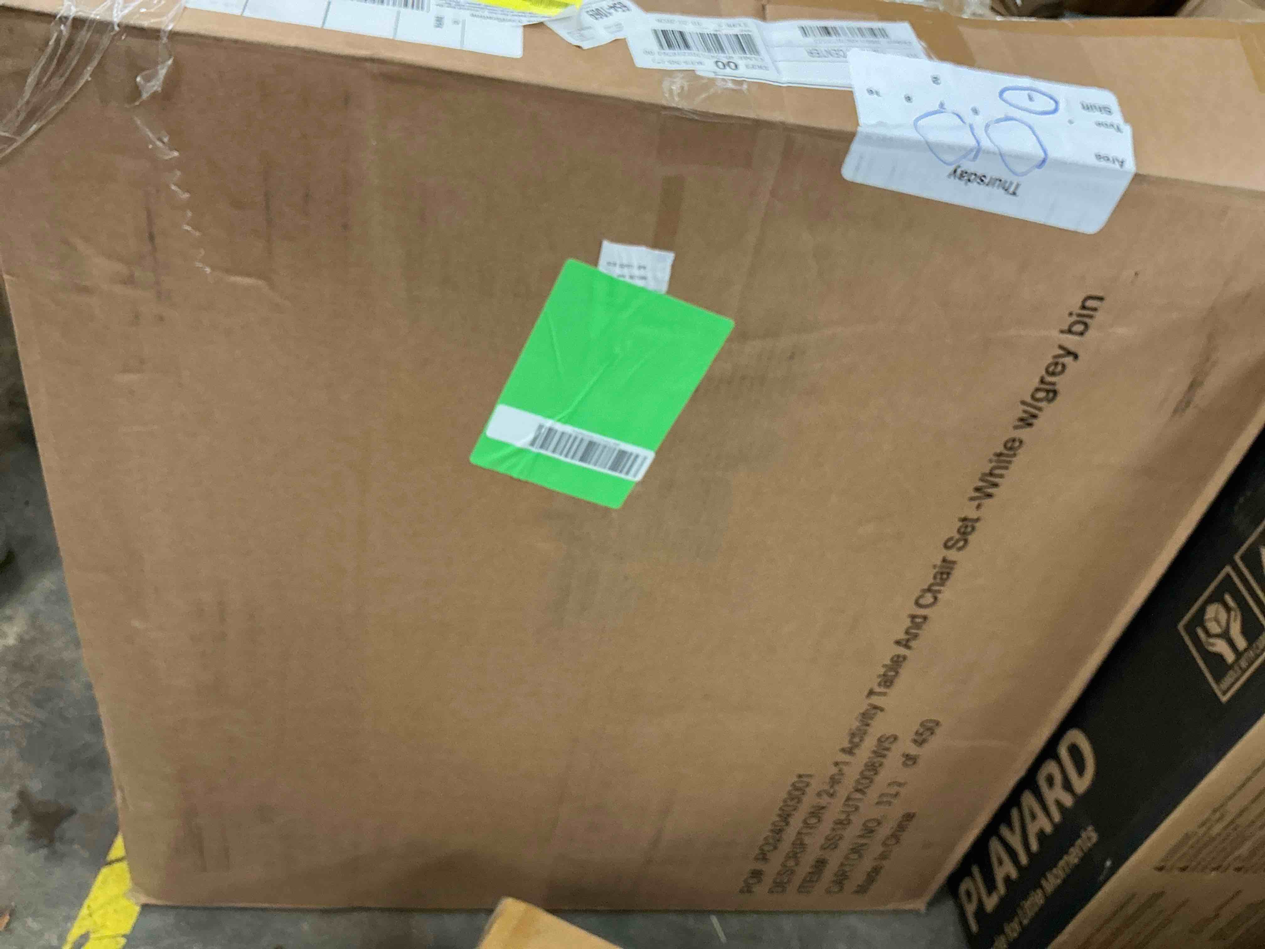 Condition photo showing New/Like New for STAROUS Wooden 2 In 1 Kids Construction Play Table and 2 Chairs Set with Storage Drawers and Built in Broad, White