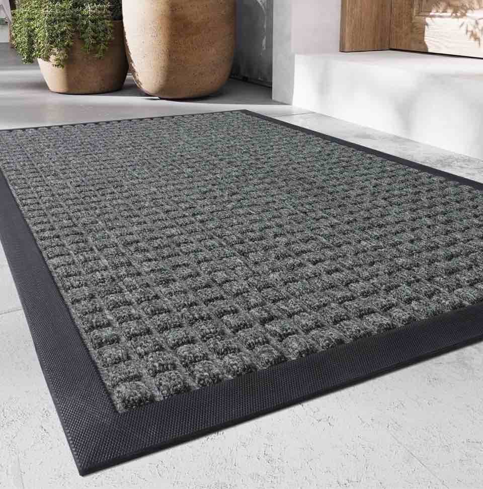 SIXHOME Outdoor Mat Non Slip Doormat 17"x30" Front Door Mat Outside Absorbent Rubber Welcome Mat Low Profile Dirt Trapper Indoor Outdoor Doormat Thicken Checker Entryway Rug Floor Mat Gray