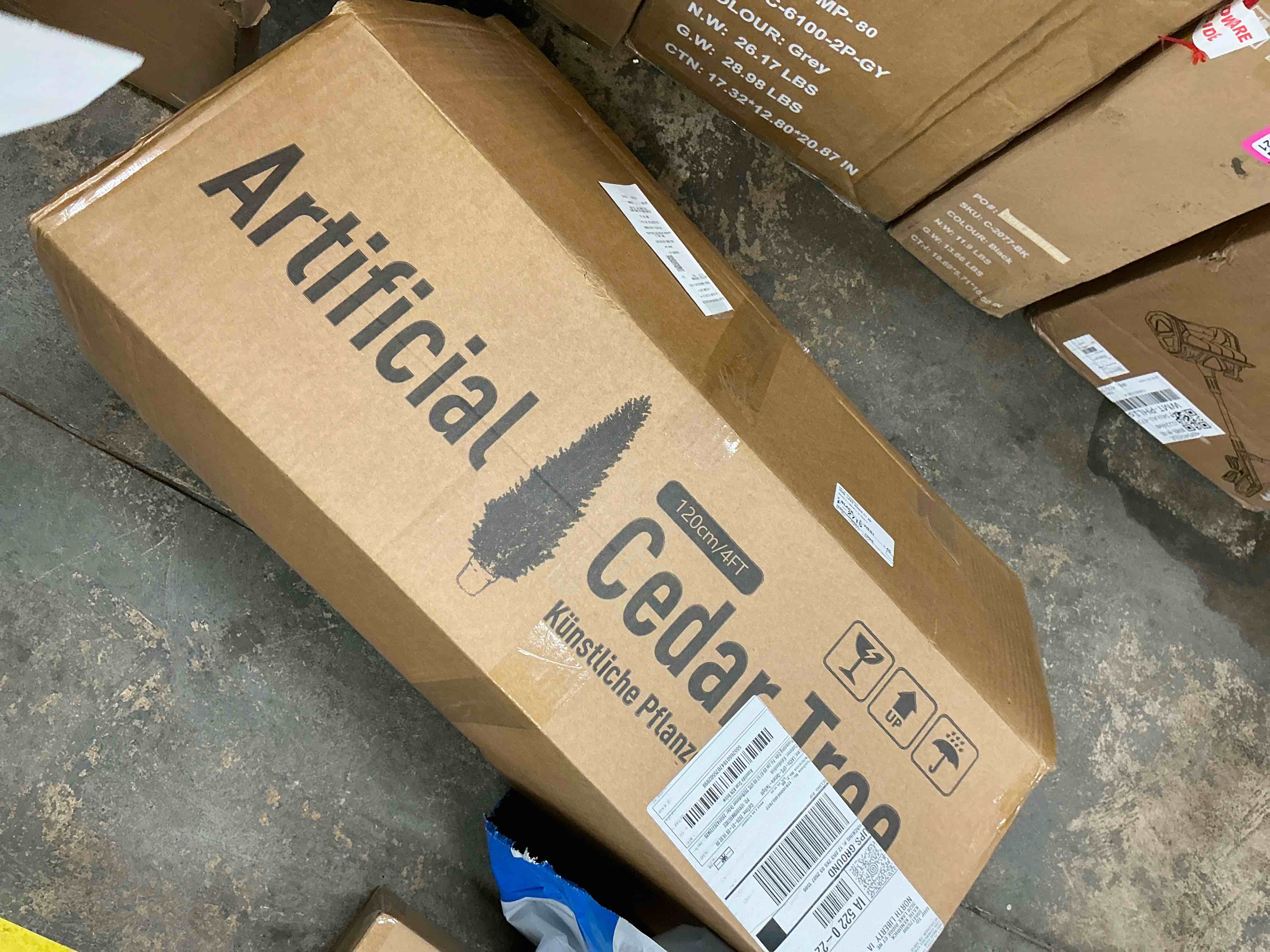 Condition photo showing New/Like New for Artificial Cedar Tree 2 Pack 4 ft Outdoor Artificial Topiary Cedar Plants Fake Tree UV Rated Potted Tree for Perfect Housewarming Gift, Set of 2