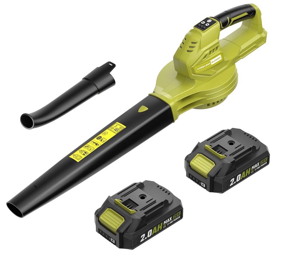 20V Cordless Electric Leaf Blower with 2 x 2.0Ah Batteries & Charger – 320 CFM, 150 MPH Lightweight Battery-Powered Leaf Blower for Lawn Care, Leaves & Dust – 3-Speed Mode