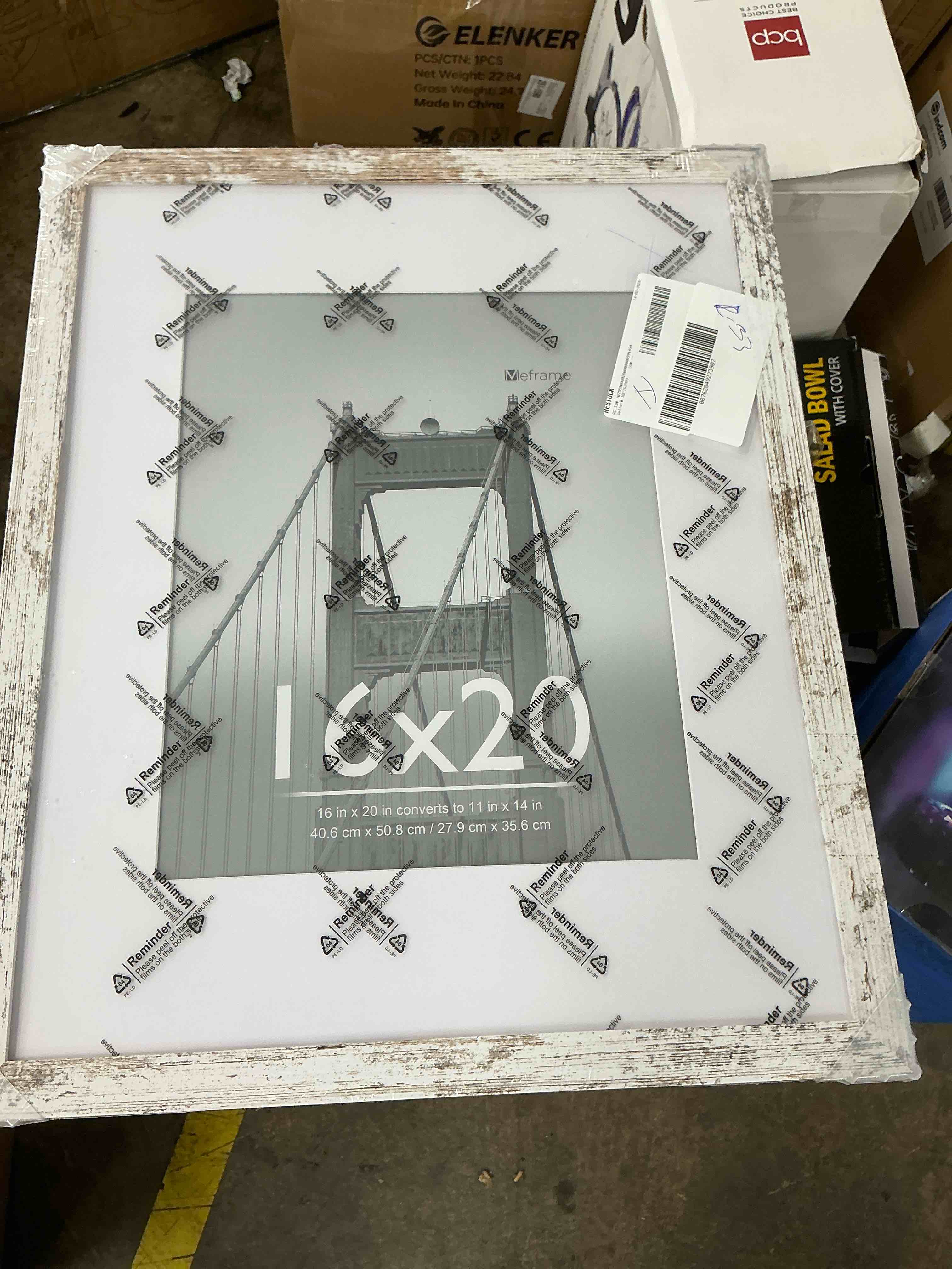 Condition photo showing Good Condition for Meframe 16x20 Wooden Picture Frame  Matted to 11x14 Wall Poster Frame  Frosted White