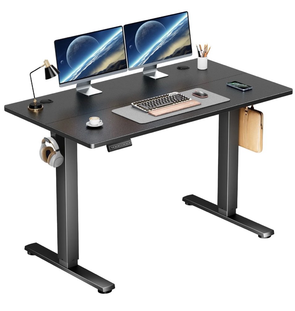 edx Electric Standing Desk, Height Adjustable Desk, 48 x 24 Inches Ergonomic Stand up Desk with Memory Preset and T-Shaped Metal Bracket for Home Office