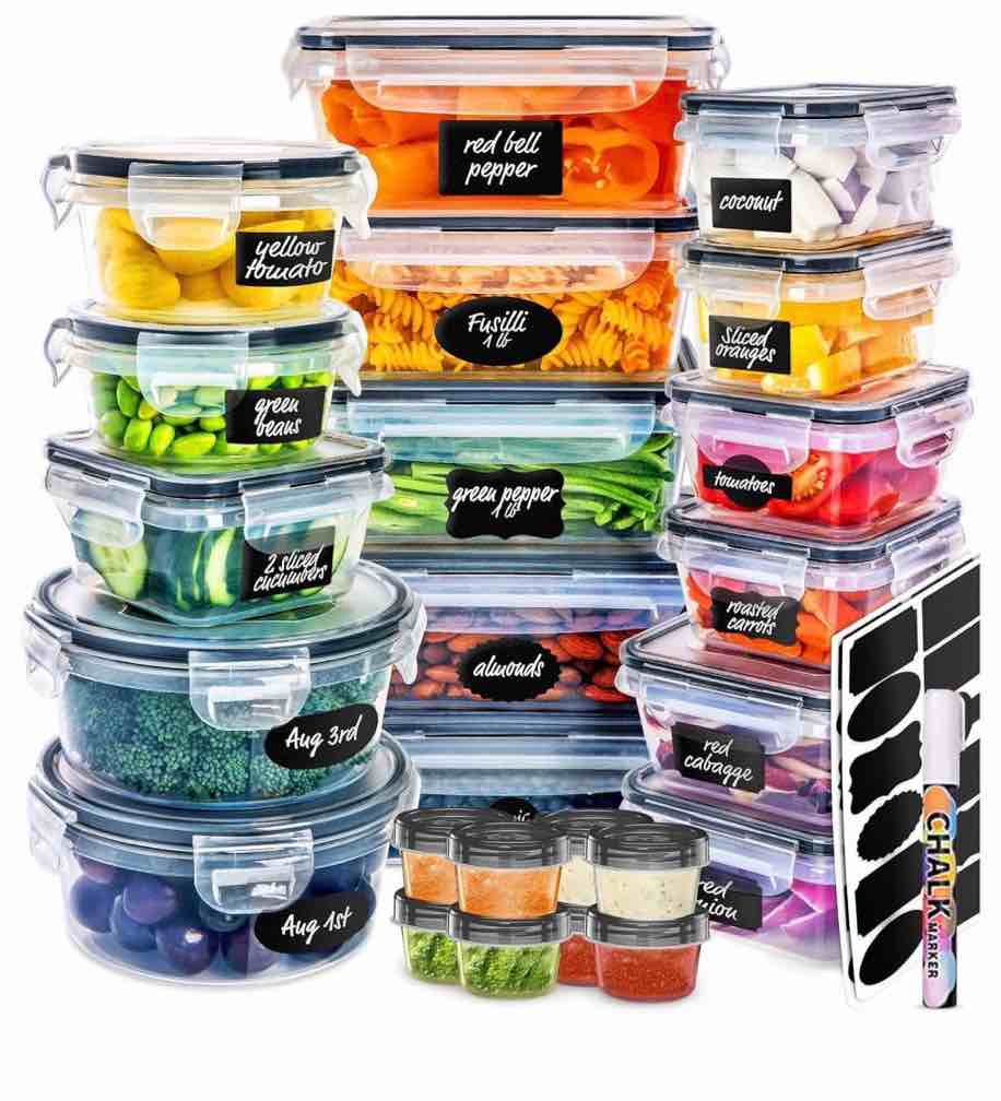 50 Pcs Food Storage Containers with Lids Airtight  Plastic Meal Prep Container for Pantry & Kitchen Organization & bento box & snack containers  BPA-Free  Leak-Proof with Labels & Marker Pen