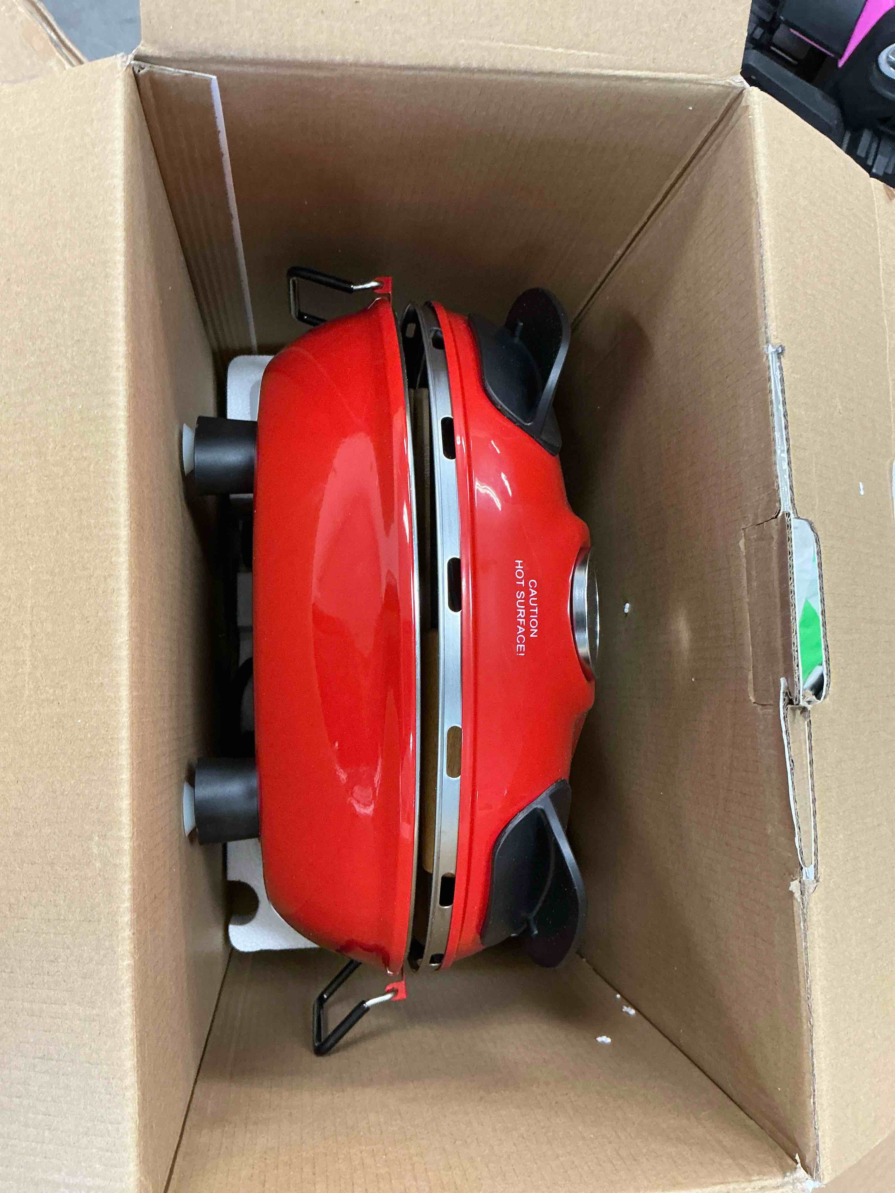 Condition photo showing Good Condition for Piezano 12 in. Red Portable Countertop Stone Bake Indoor Grill Electric Oven Pizza Maker w. Dough Roller, Cutter Bundle