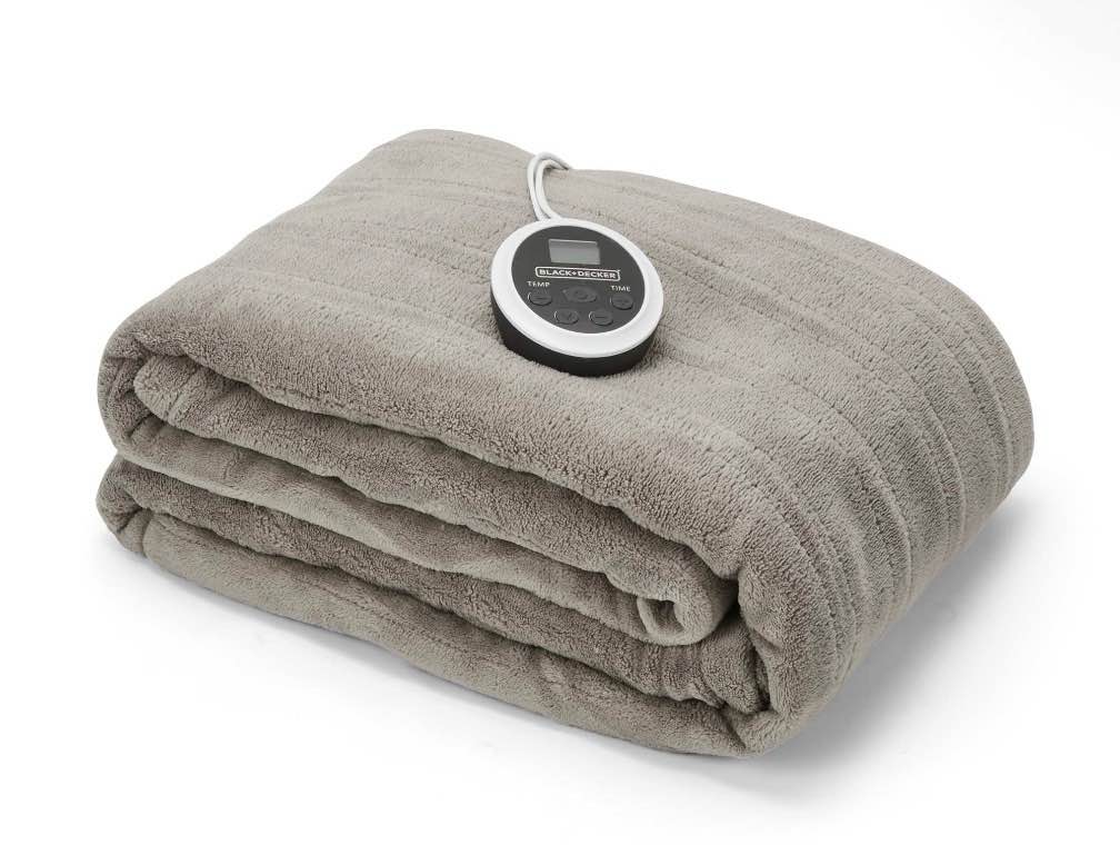 BLACK+DECKER Heated Blanket Electric King, 10 Heating Levels, 10H Timer, Auto Shutoff, Dual Zone Heating, 90x100 inches, Grey