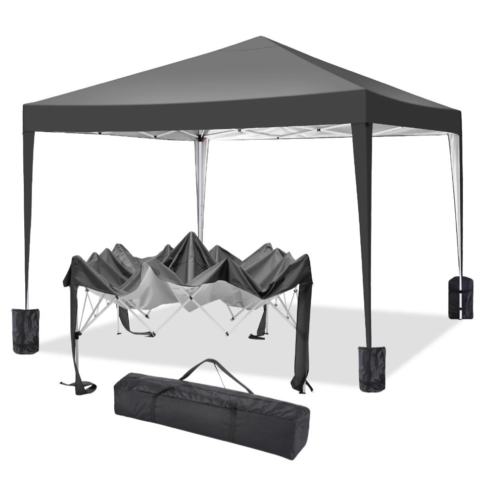 COBIZI 10'x10' EZ Pop Up Canopy Tent Outdoor Party Instant Shelter Portable Folding Beach Canopy with 4 Sandbag & Carrying Bag, Black