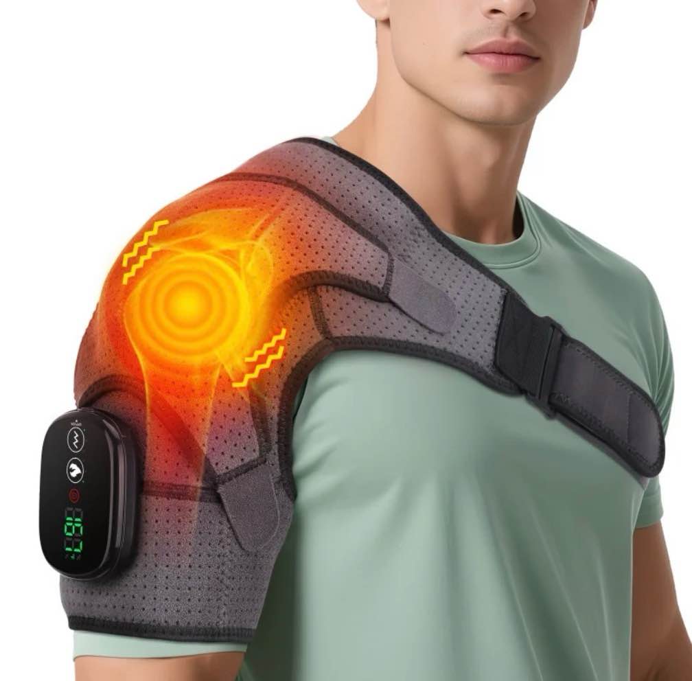 Cordless Shoulder Massager  Heated Shoulder Wrap with Vibration  Electric Shoulder Heating Pads Heated Shoulder Braces with 3 Heating Setting  Left Right Shoulder Massage for Men Women