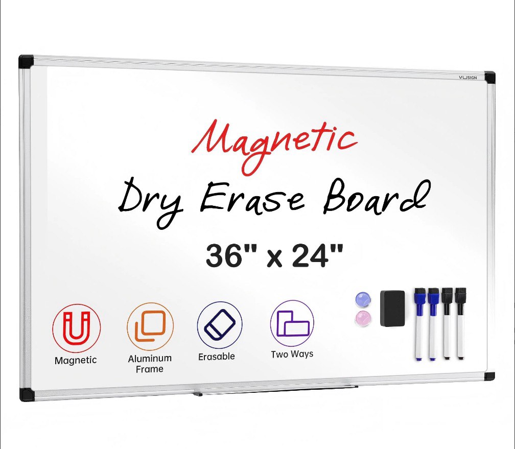 VUSIGN Magnetic Dry Erase Whiteboard, 36 X 24 Inches, Wall Mounted with Pen Tray, Silver Aluminium Frame