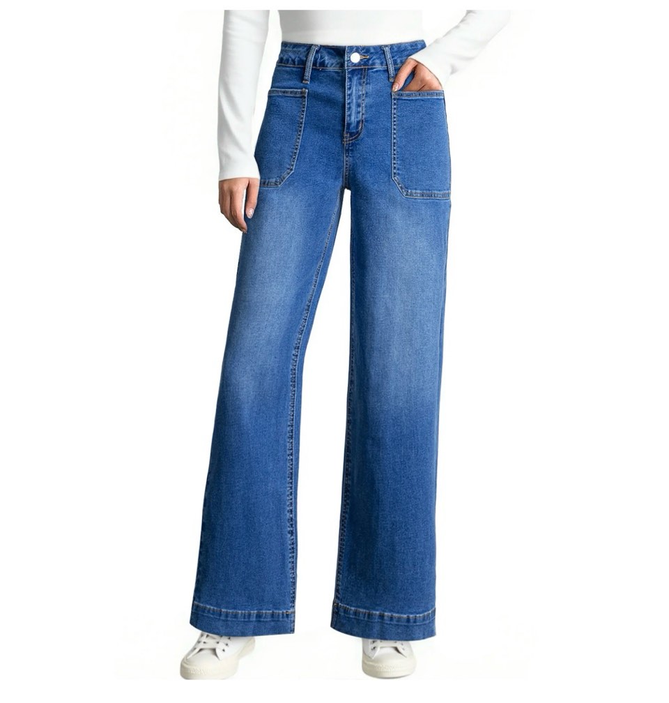 DOKOTOO Women's Wide Leg Jeans High Waisted Vintage Stretchy Loose Denim Pants with Big Pockets size 12