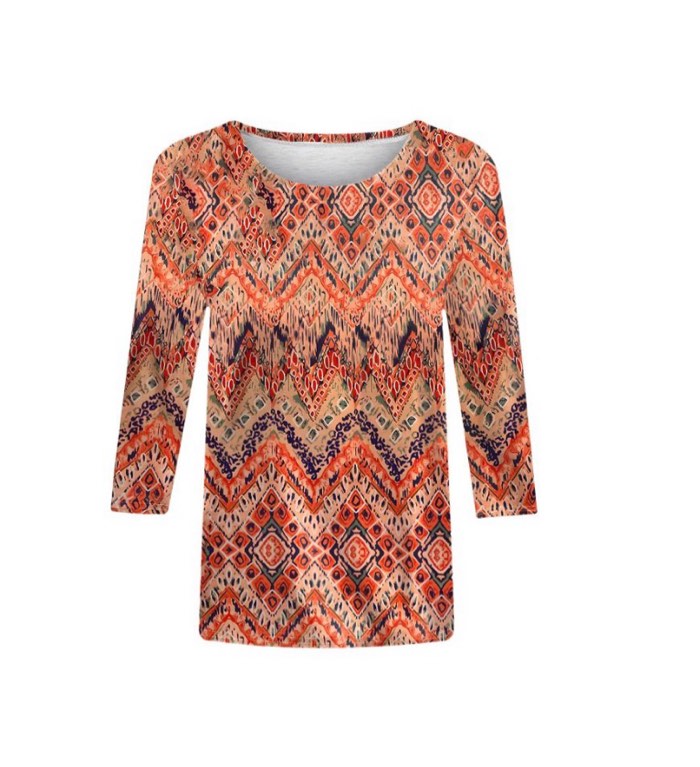 Condition photo showing Good Condition for Sleeve Shirts for Women 2024 Casual Tops for Women Summer Blouses Round Neck Print Pullover Trendy Loose T-Shirt Top size 2XL 