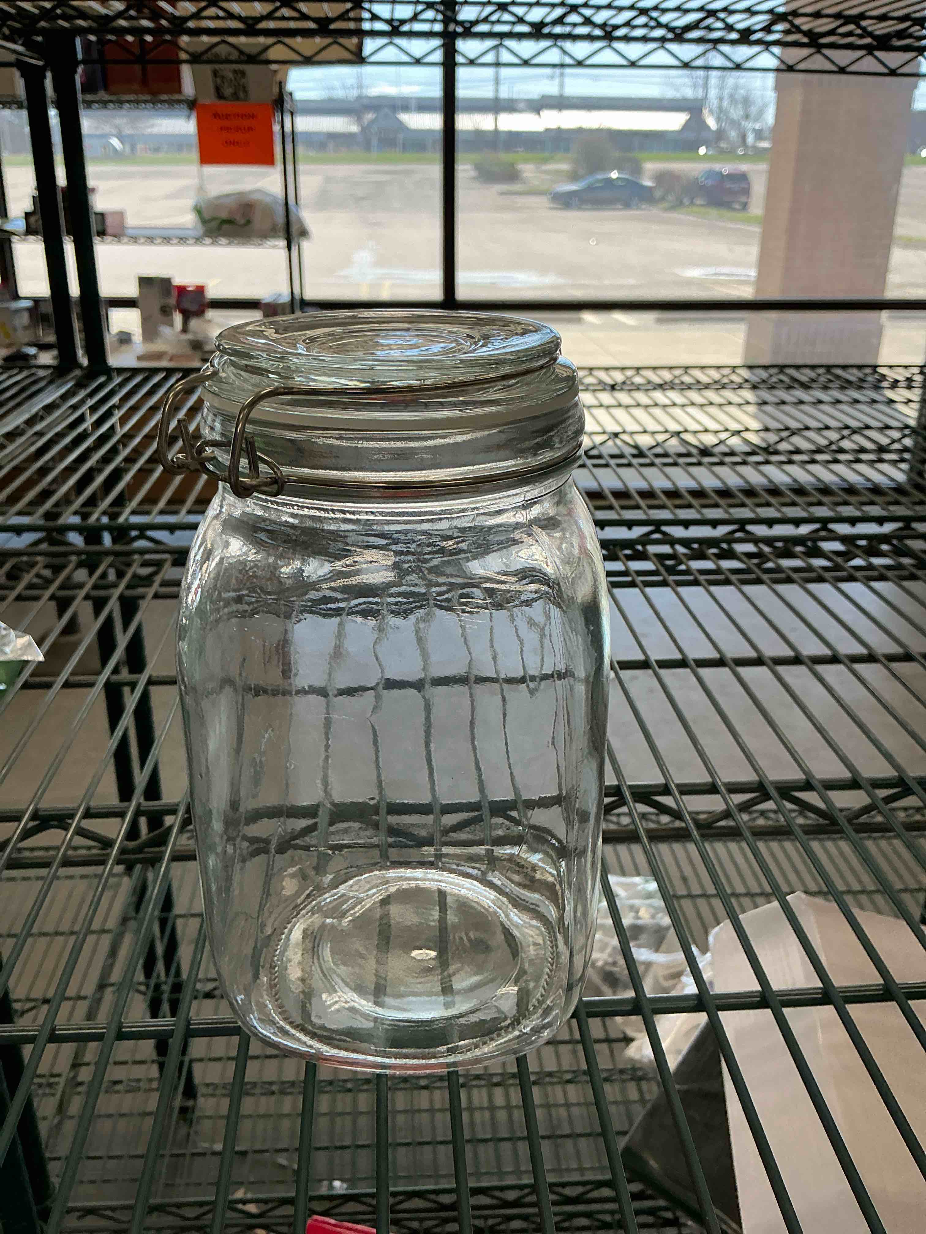 Condition photo showing Good Condition for Airtight Glass  50oz Glass Jar with Lid and 6 Silicone Seals! Med Glass Food Storage Containers. Square Mason Jar, Flour Jar, Candy or Cookie Jars for Kitchen Counter  (1 Only )