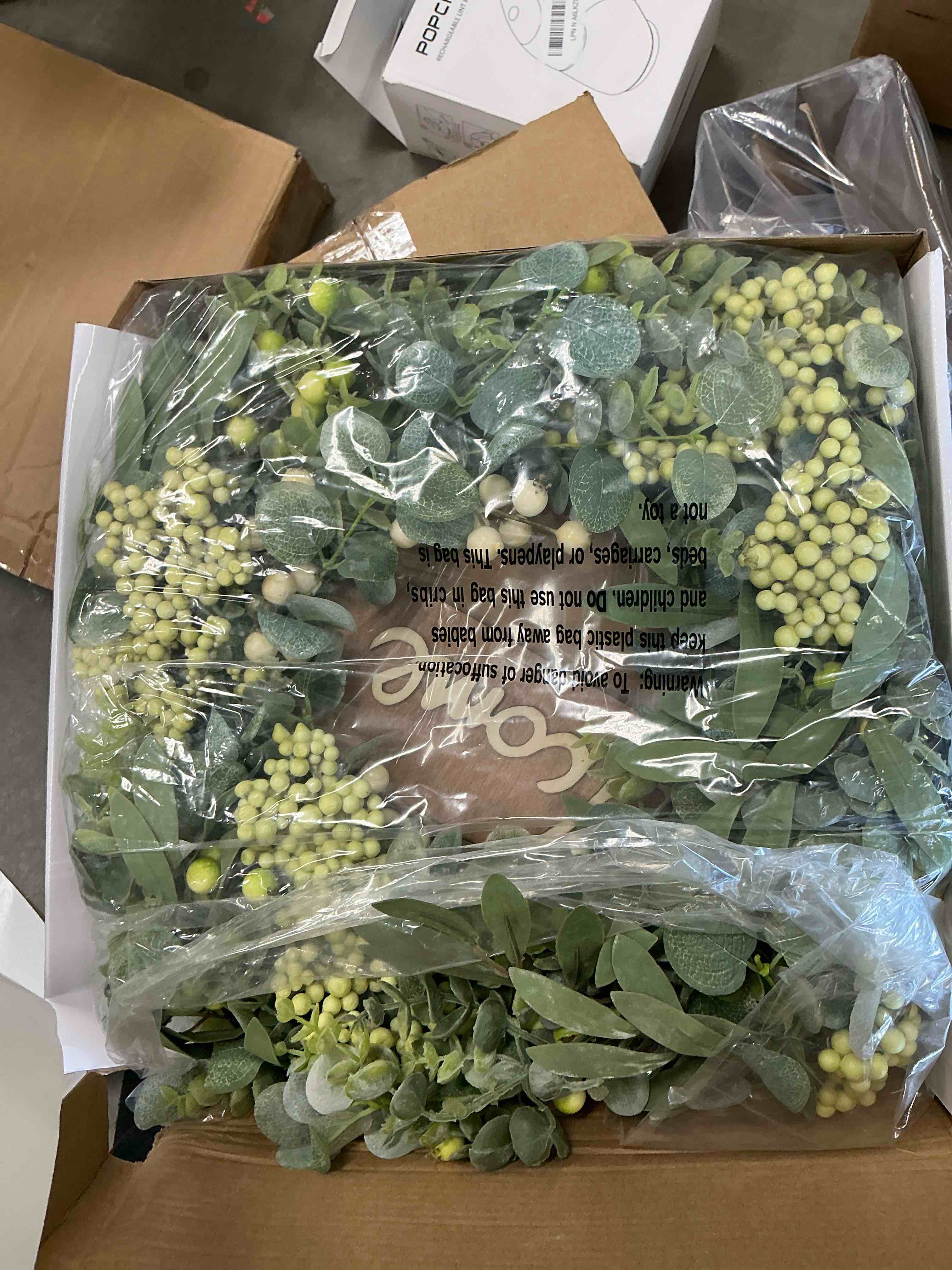 Condition photo showing New/Like New for Green Eucalyptus Wreaths for Front Door Spring Summer Wreath with Eucalyptus Leaves,Olives Leaves,Mixed Berry for Indoor Outdoor Farmhouse Home Porch Wall Window Festival Wedding Decor