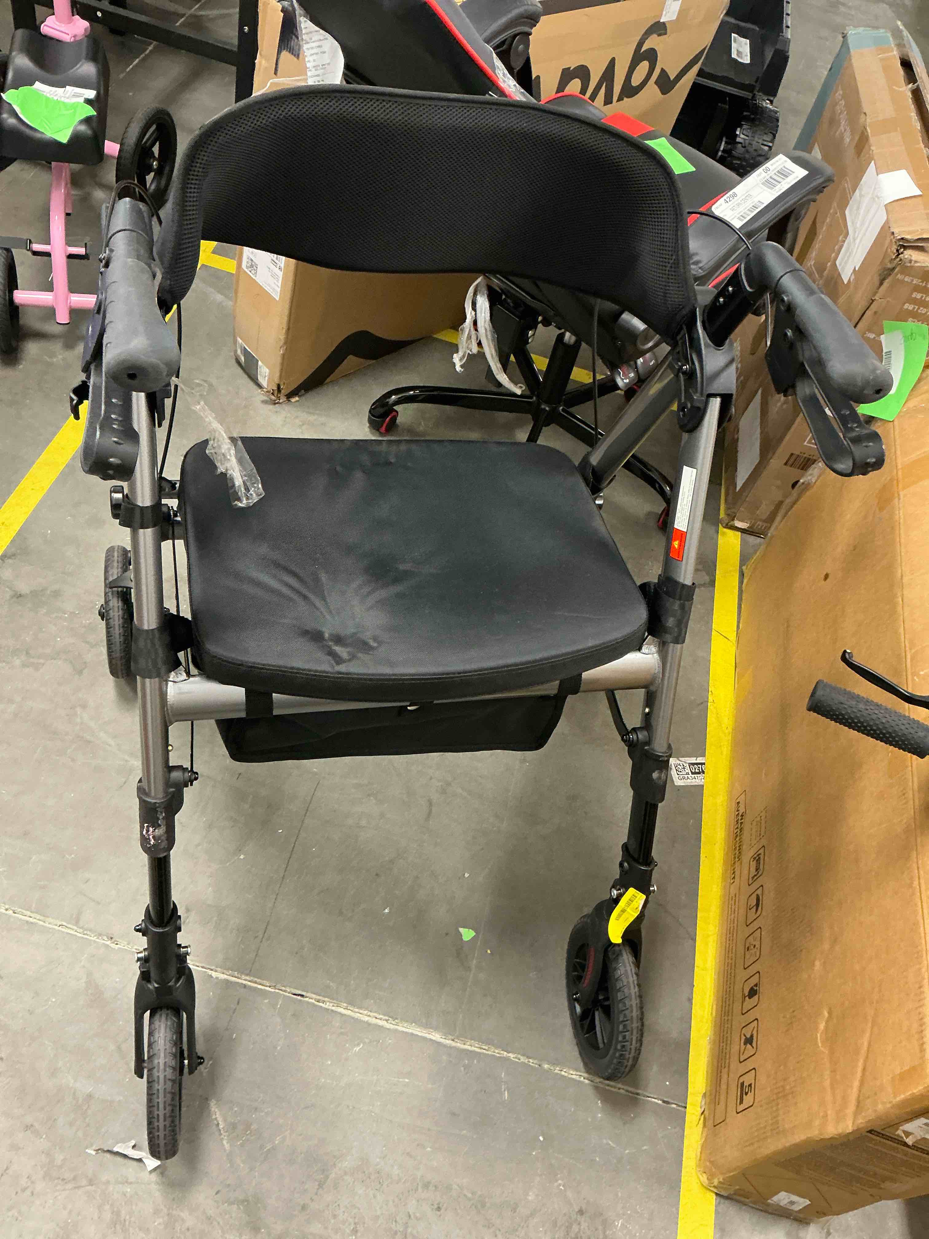 Condition photo showing Good Condition for Foldable Rollator Walker for Seniors with Seat, Lightweight 2 In 1 Rolling Walkers Wheelchair Combo for Adult, Transport Chair with Brakes, Adjustable Seat and Handle, 300 Lb. Weight Capacity