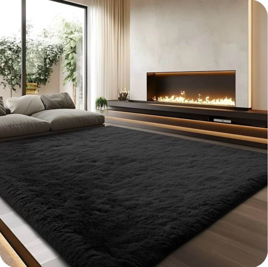 Pentantan Shag Area Rugs  8ft x 10ft Soft Fluffy Indoor Carpet for Living Room Bedroom Decor  Black