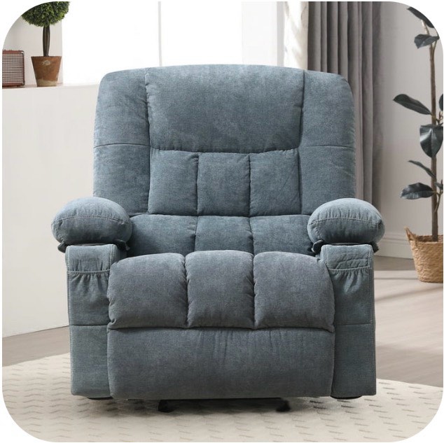 JONPONY Manual Recliner Chair with Heat Therapy and Massage Function, Heavy Duty Reclining Mechanism Massage Chair, Elderly Single Rocker Sofa with Cup Holders for Bedroom Home Theater,Blue