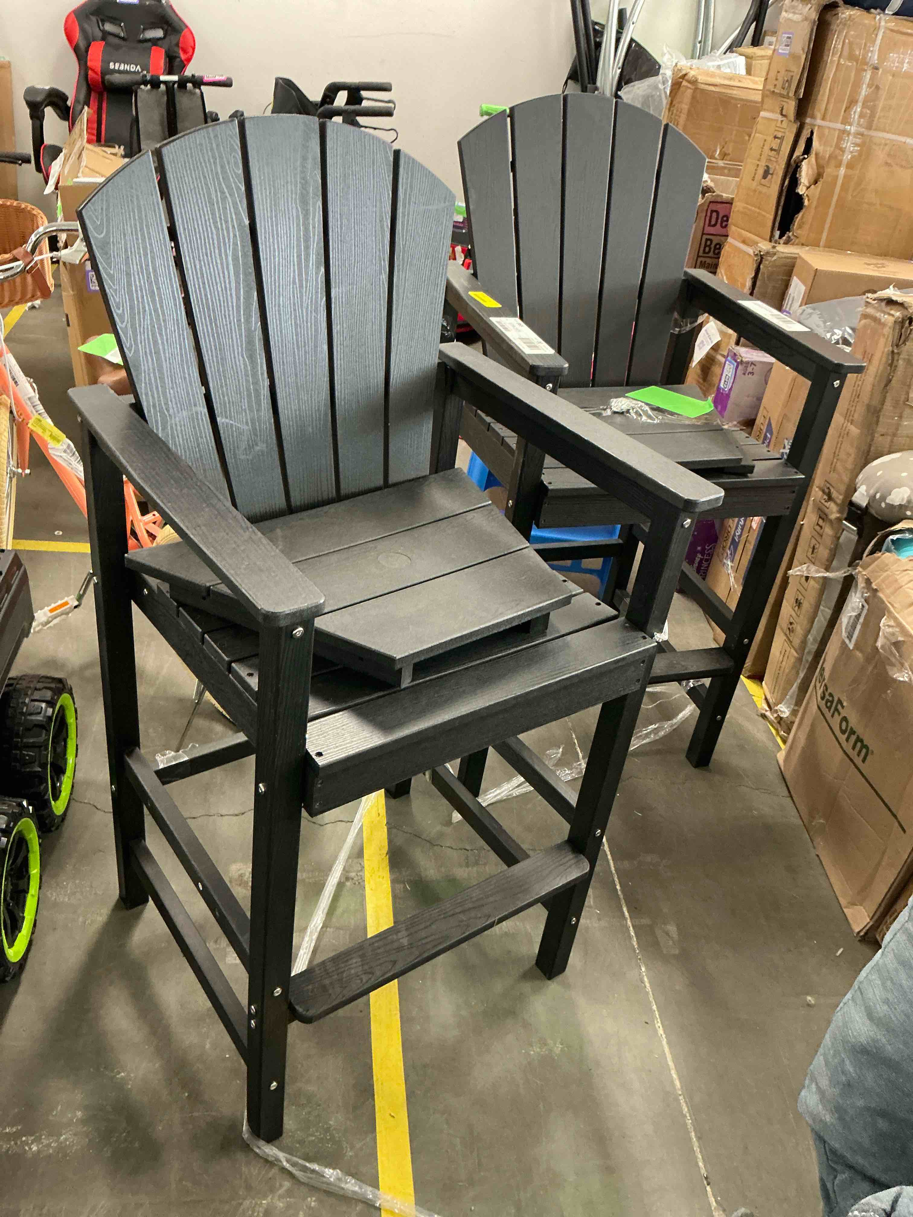 Condition photo showing Good Condition for Giantex Outdoor HDPE Bar Stool, Tall Adirondack Chair with Armrests and Footrest, 30 Inches Counter Height Bar Stool for Garden, Backyard, Weather Resistance, Easy Maintenance (2, Black)