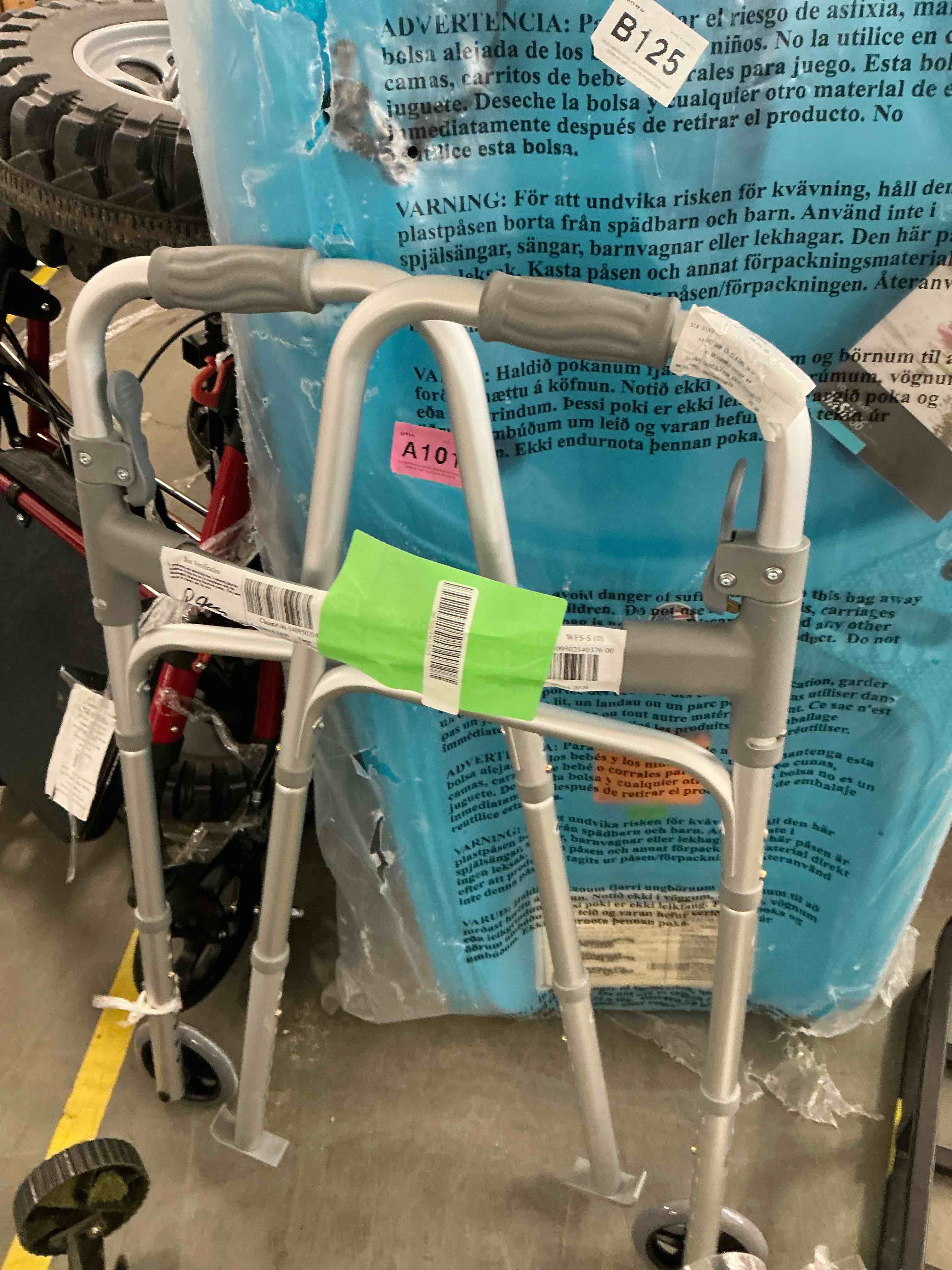 Condition photo showing Good Condition for Naipo Compact Folding Walker with Trigger Release and Glide Skis for Seniors Elderly, 5 Inches Front Wheels Support Up to 350lbs, Silver