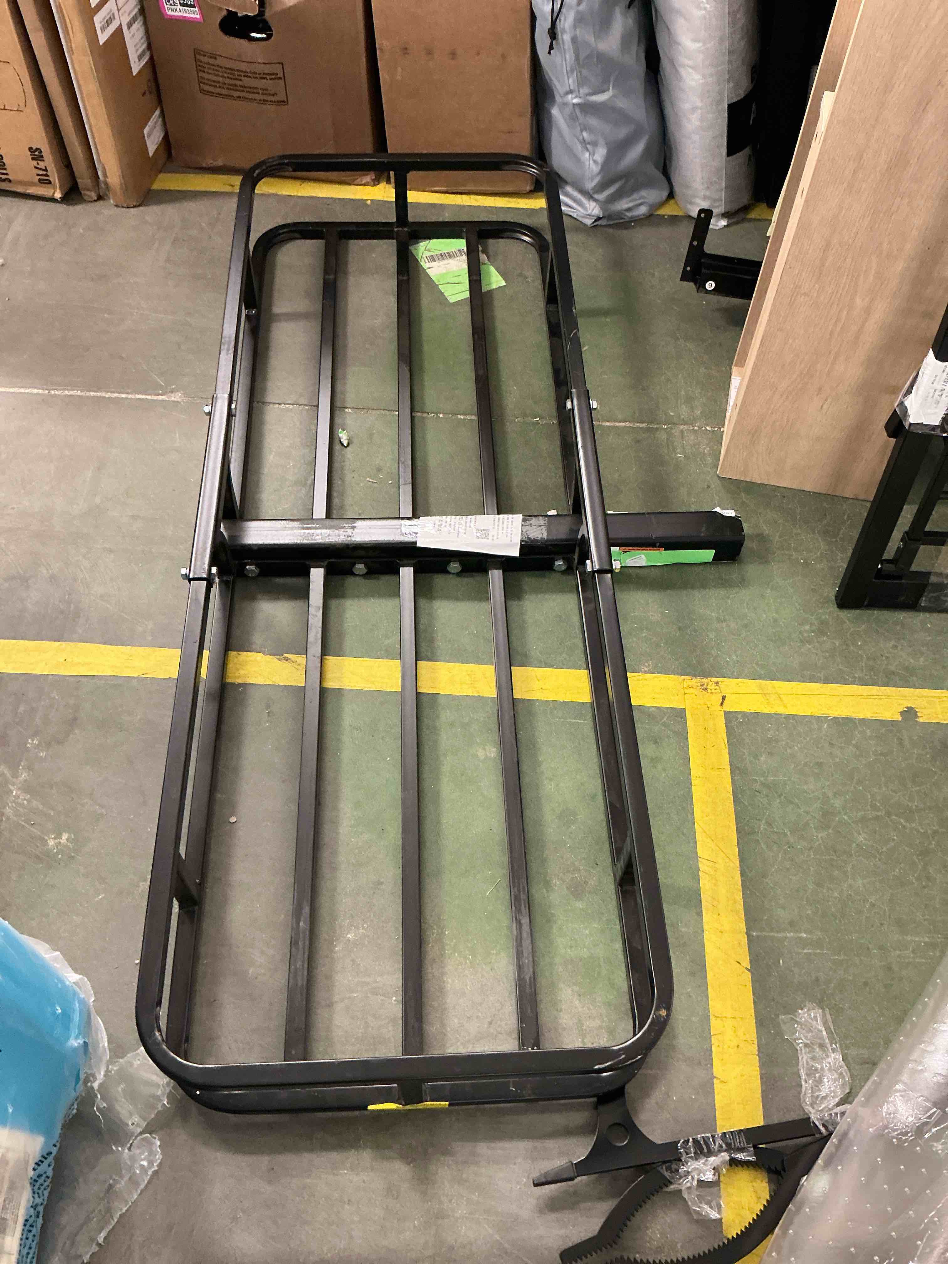 Condition photo showing Good Condition for MeeFar Hitch Mount Steel Cargo Carrier Basket Size 53" x19" x 5" Hitch Cargo Carrier - Trailer Mount Steel With High Side Rails For RV's, Trucks, SUV's, Vans, Cars 2" Receiver 500-lb Load Capacity , Black