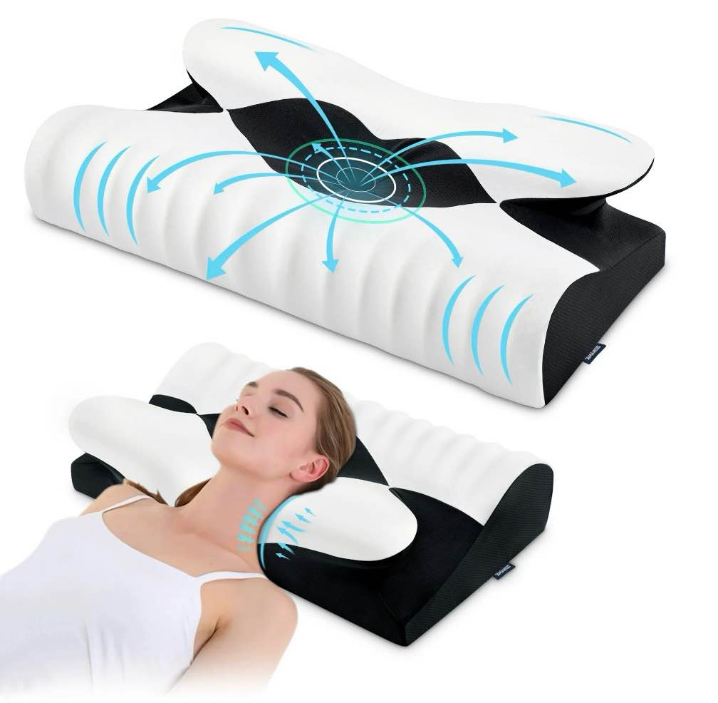 DONAMA Cervical Neck Pillow for Pain Relief Sleeping,Memory Foam Pillow with Breathable Pillowcase,Orthopedic Ergonomic Contoured Support for Side,Back and Stomach,Queen Size 23.62"×14.17"×4.72" Black