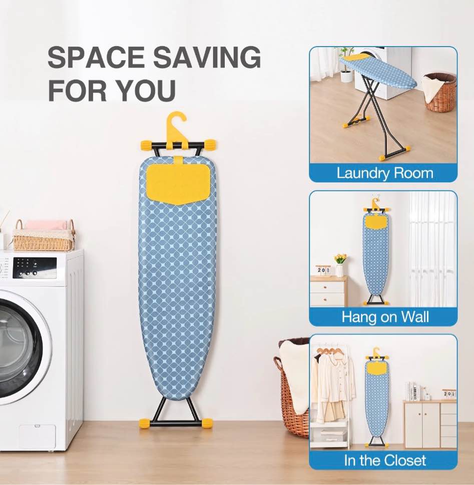 Condition photo showing Good Condition for KK KINGRACK Ironing Board  Iron Board Full Size with Hanger & Rotating Nonslip Feet  7 Level Height Adjustable  43x13 in  Yellow