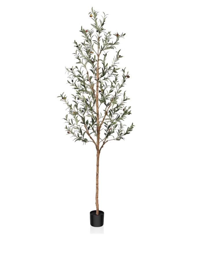 Condition photo showing New/Like New for DR.Planzen 7ft Artificial Olive Tree Indoor, Tall Faux Olive Tree, Artificial Plants with Natural Wood Trunk and Lifelike Fruits for Home Office Decor