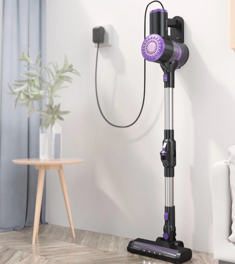 PrettyCare Cordless Stick Vacuum Cleaner 25Kpa Powerful Suction Upright for Carpet Hard Floor Pet Hair W400 Purple