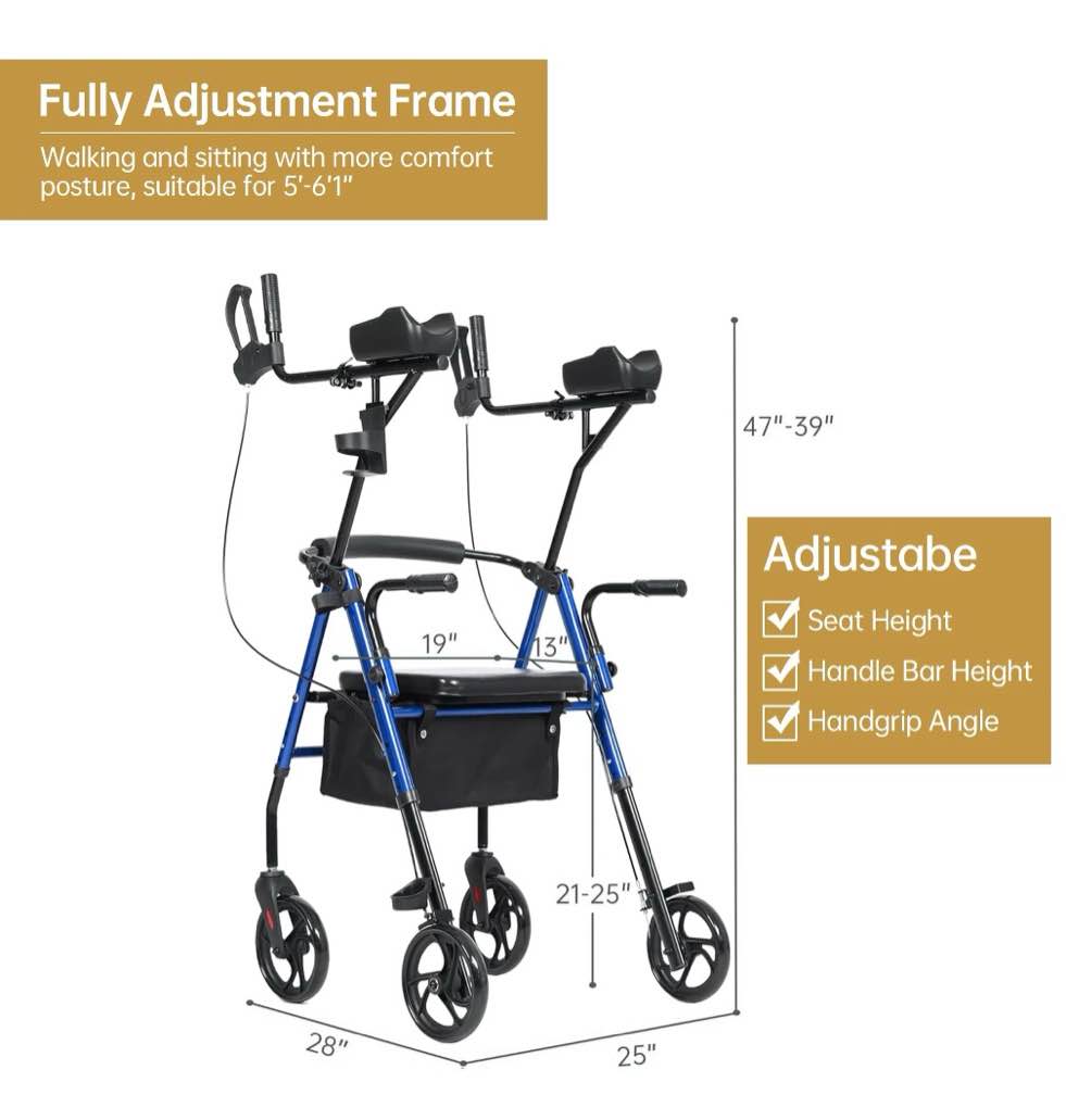 Condition photo showing New/Like New for ZENART Upright Rollator Walker for Seniors, Foldable Stand up Rolling Mobility aids with Padded Seat,Blue