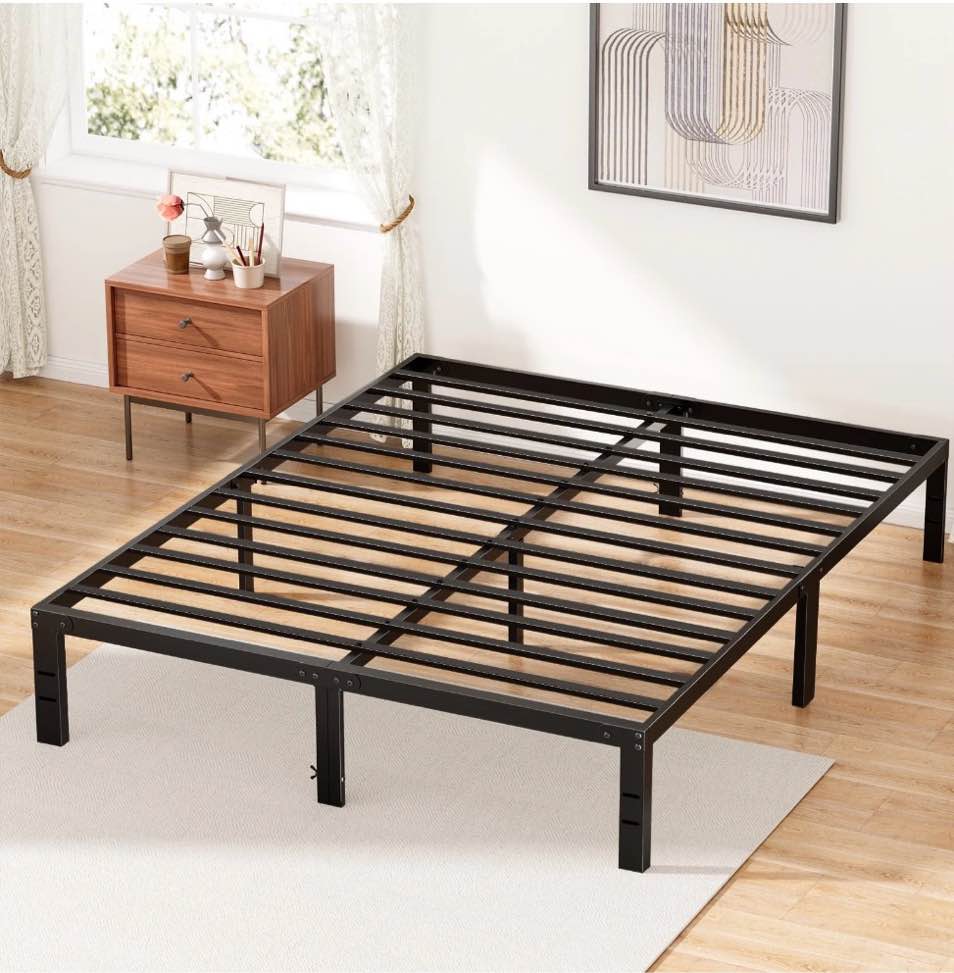 ZUNMOS 14 Inches Queen Bed Frame, Heavy Duty Metal Platform with Storage Space Under Frame, No Box Spring Needed Queen Size Bed Frame, Black