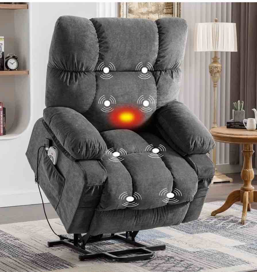 JONPONY Power Lift Recliner Chair Recliners for Elderly with Heat and Massage Recliner Chair for Living Room with Infinite Position and Side Pocket,USB Charge Port,Grey