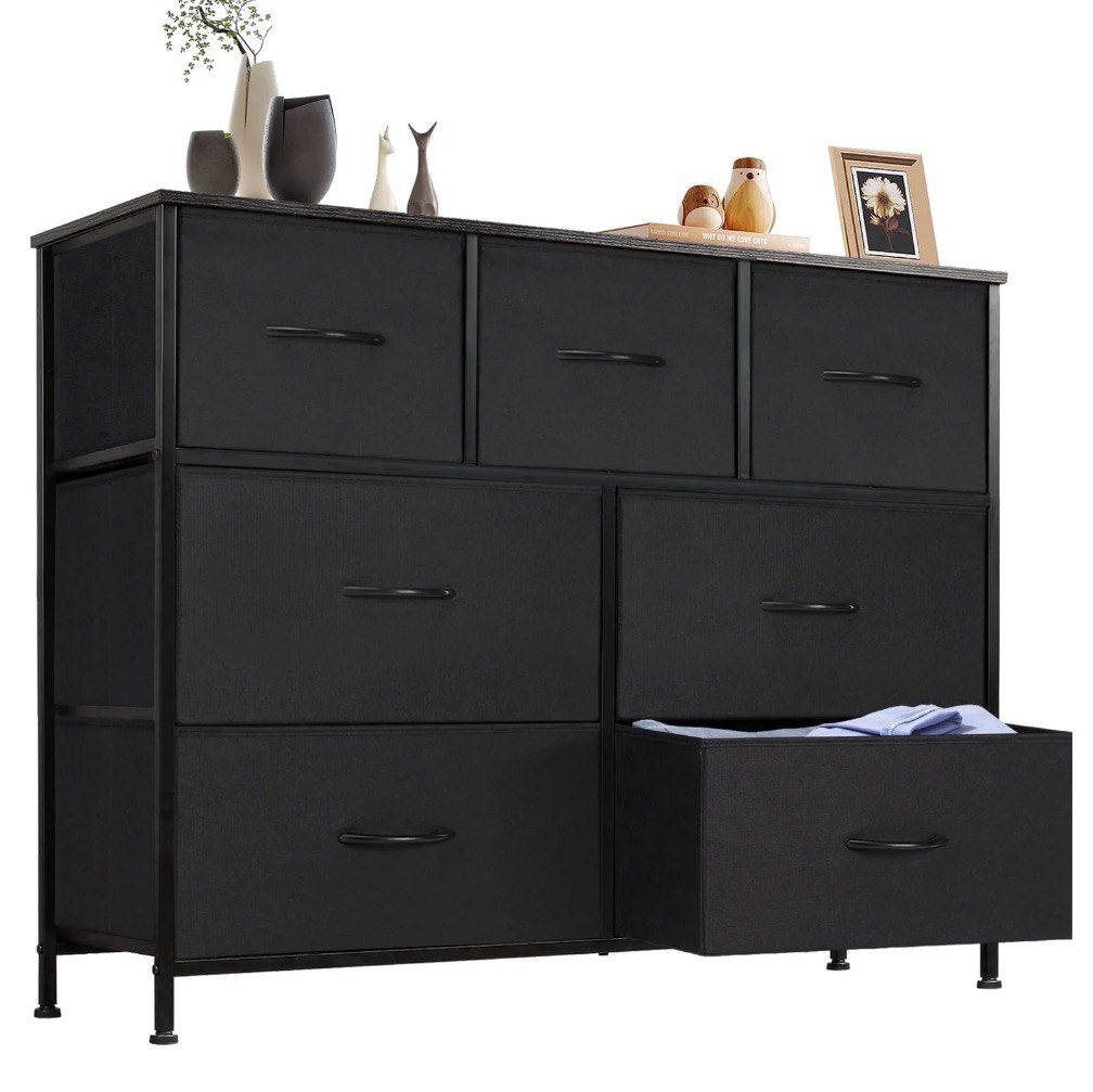 Condition photo showing New/Like New for CONCETTA 7-Drawer Fabric Dresser Storage Chest for Bedroom, Closet, Storage Furniture for Adults, Black