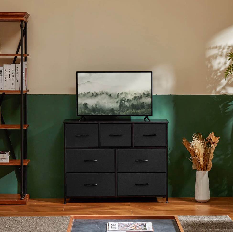 CONCETTA 7-Drawer Fabric Dresser Storage Chest for Bedroom, Closet, Storage Furniture for Adults, Black