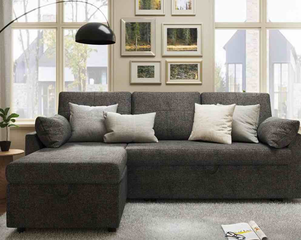 vanacc sleeper sofa with storage chaise-2 in 1 pull out couch bed for living room, sectional couch,gray ( 2 boxes )