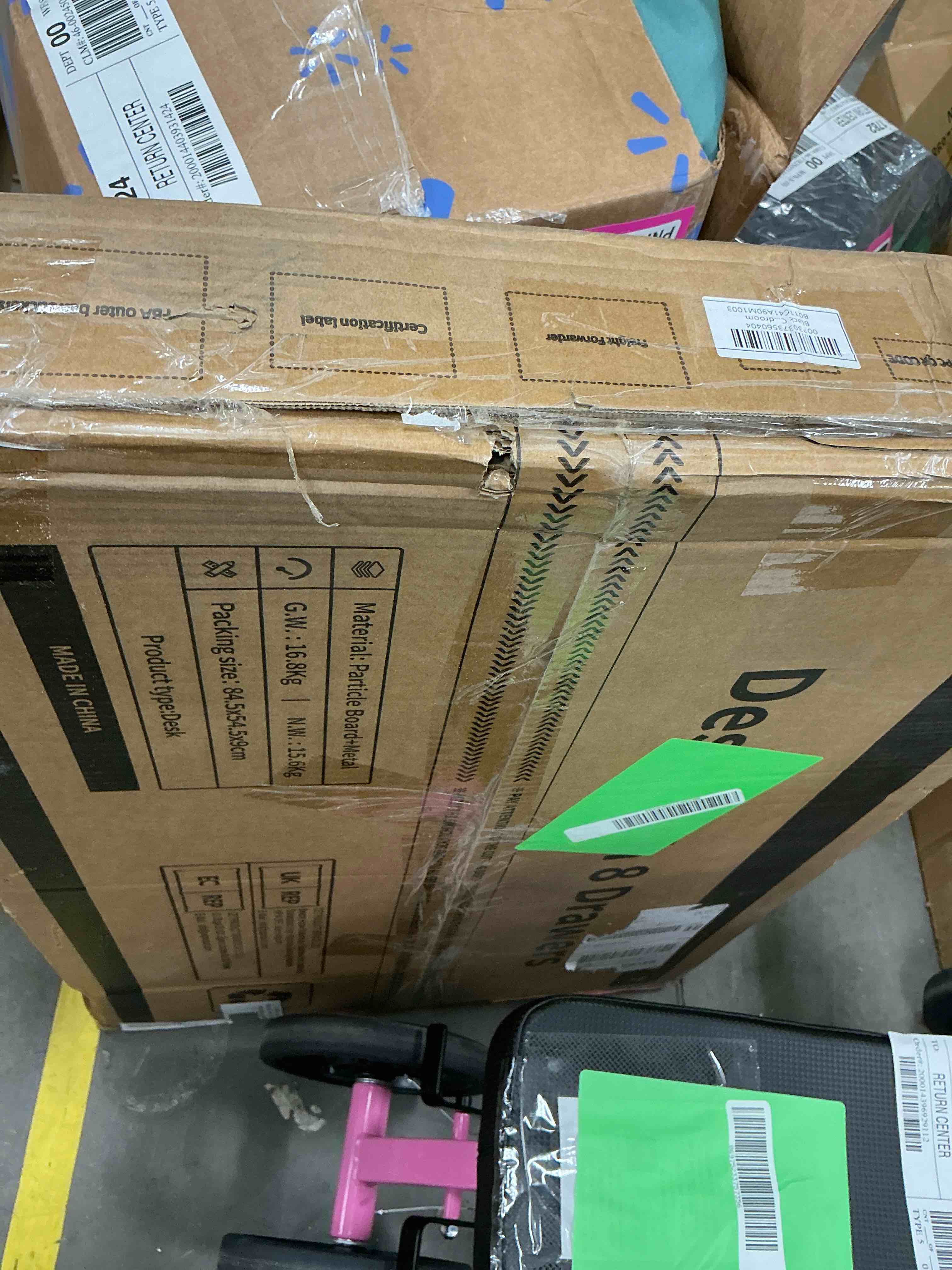 Condition photo showing New/Like New for Black Computer Desk with Drawers for Storage - 48 inch Home Office Desk with 8 Fabric Drawers, Writing Study Desk with Drawers on Both Sides for Bedroom