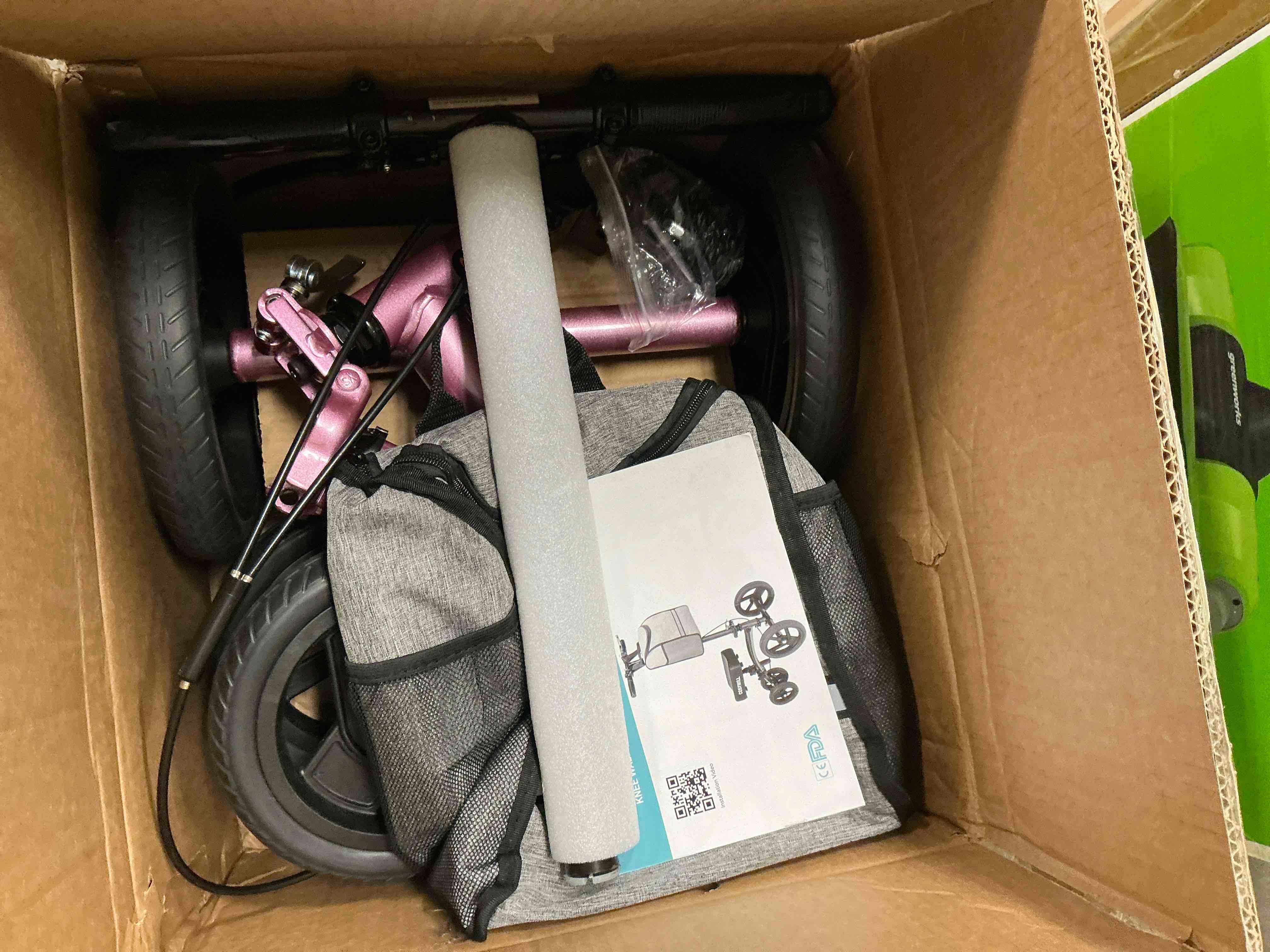 Condition photo showing New/Like New for COSYWILL Steerable Knee Scooter,Economy Knee Walker,All Terrain Foldable Medical Scooter for Foot Injuries Crutches Alternative,Pink