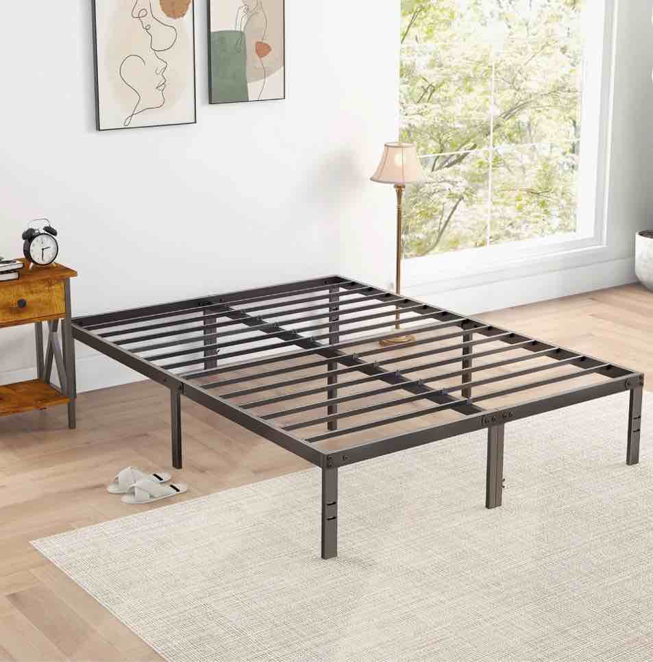 Edx 14" High Full Size Bed Frame No Box Spring Needed, Heavy Duty Metal With Sturdy Steel Slat Support And Under Bed Storage Full