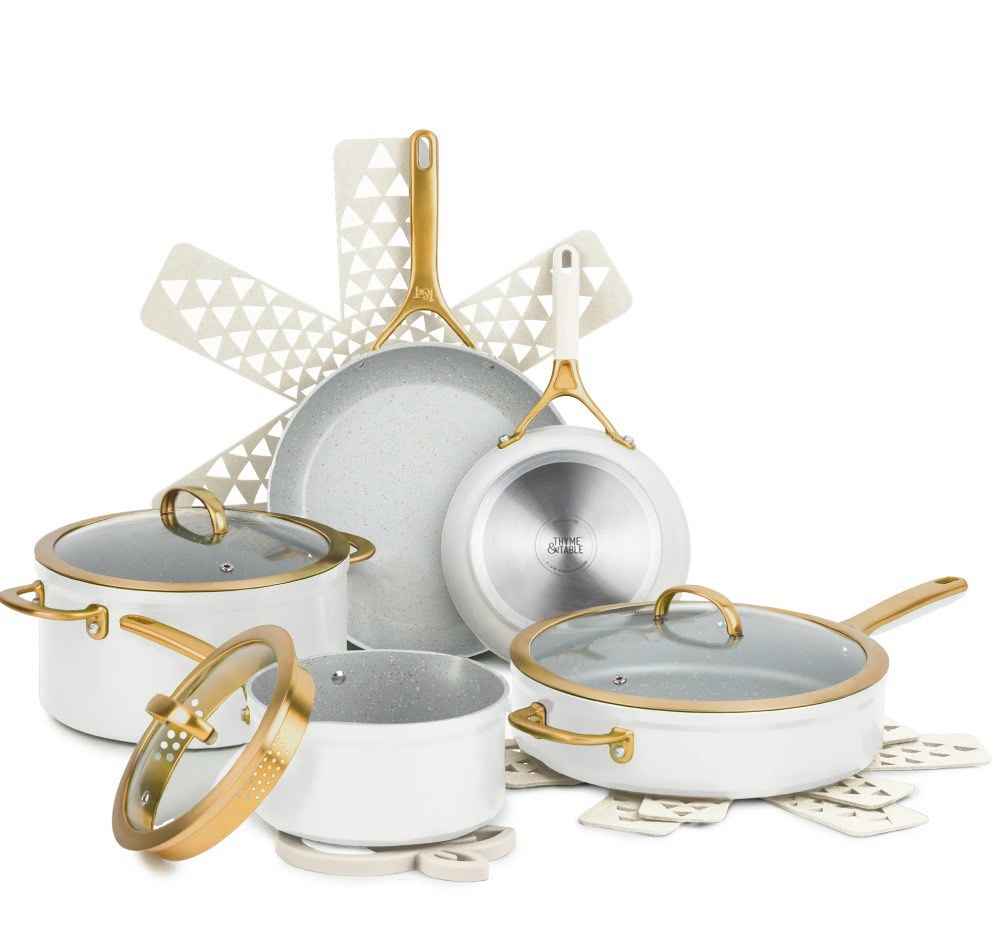 Condition photo showing New/Like New for Thyme & Table Supreme 12-Piece Cookware Set Non-Stick - Cream