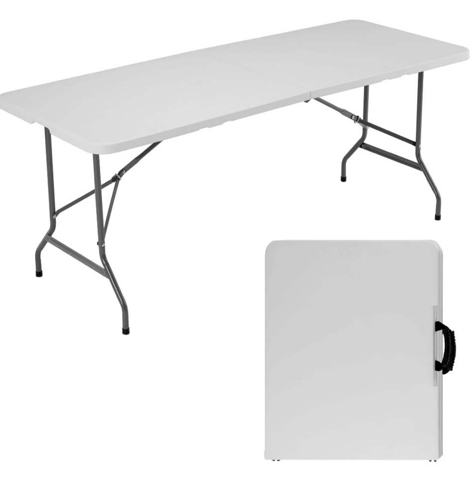 Condition photo showing New/Like New for edx Folding Table, Outdoor Indoor Heavy Duty Portable with Carrying Handle for Camping, White,27.56"W x 70.89"D x 29.32"H
