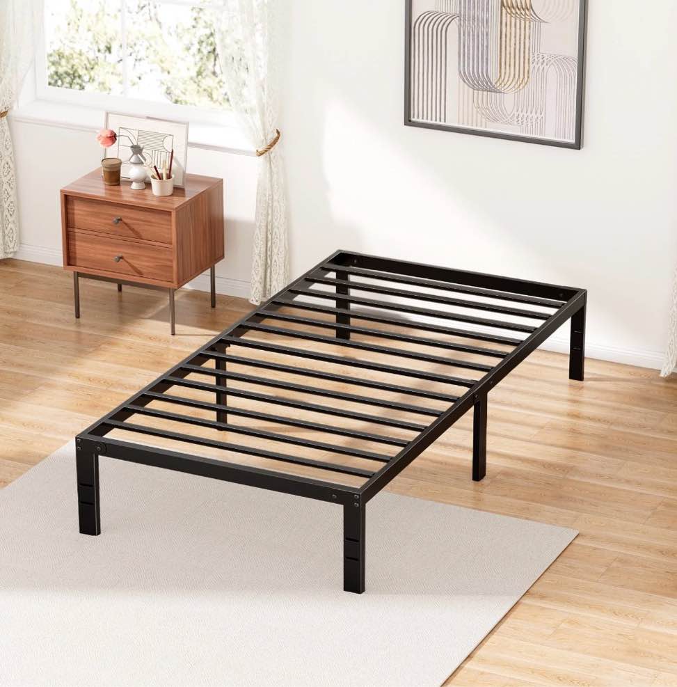 ZUNMOS 14 Inches Twin Bed Frame, Heavy Duty Metal Platform with Storage Space Under Frame, No Box Spring Needed Twin Size Bed Frame, Black